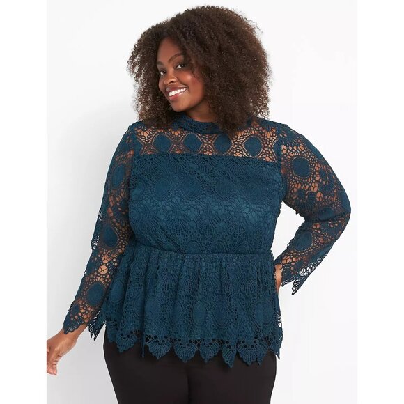 Lane Bryant Tops - Lane Bryant Women's Lace Blouse Top Long Sleeve Summer Size 18 Blue Lightweight